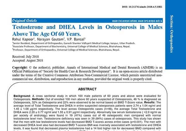 Testosterone and DHEA Levels Pro V P Bansal